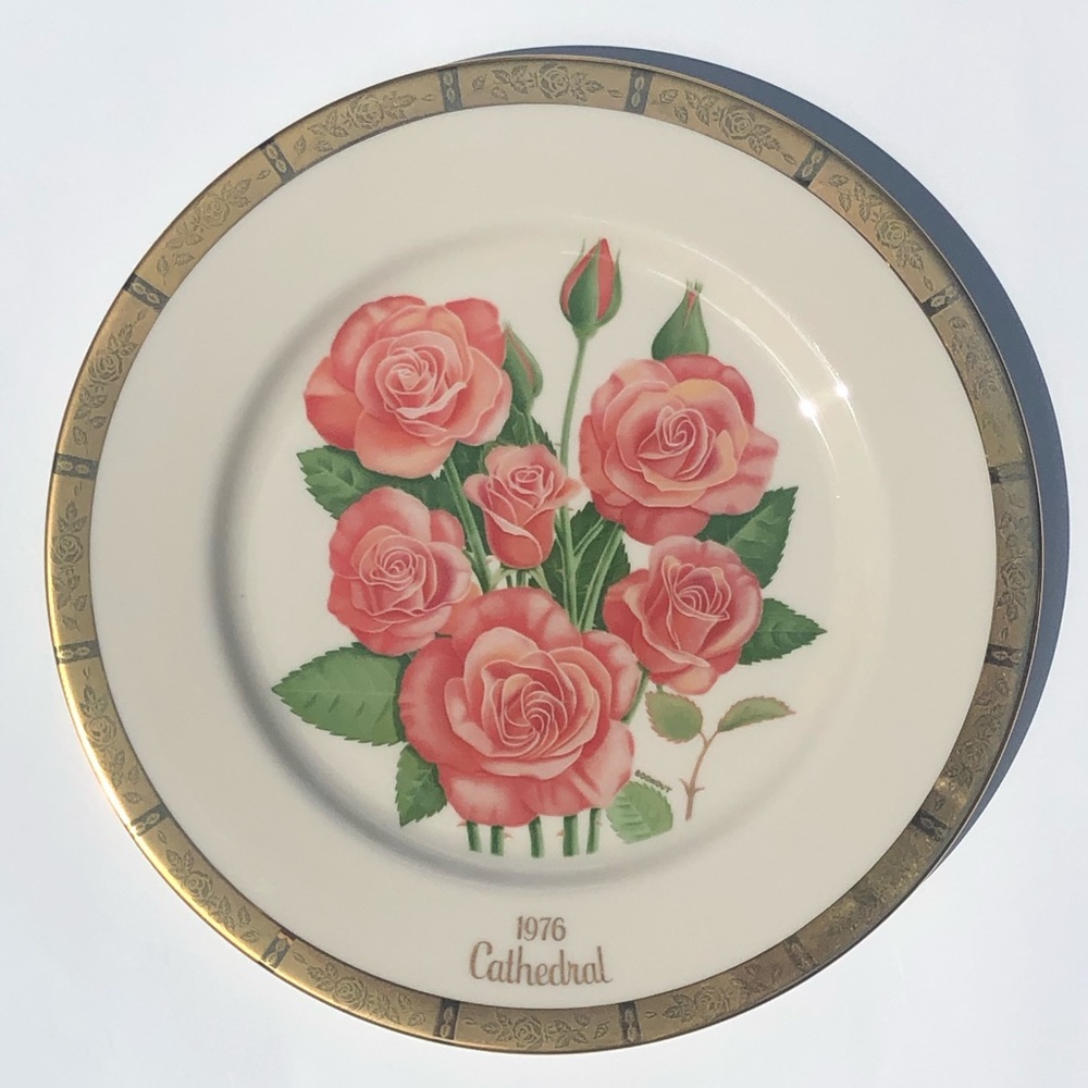 Gorham True Vintage Fine China Porcelain 1976 Cathedral Pink Roses Art Plate